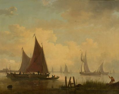  SWAGERS Frans 
Utrecht 1756 - Paris 1836 
 
Barque de pêche dans un estuaire 
Huile...