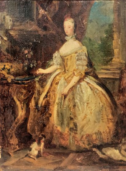  VAN LOO Carl (Suite de) 					 
 
Marie Leczinska devant le buste de Louis XV ? 
Huile...