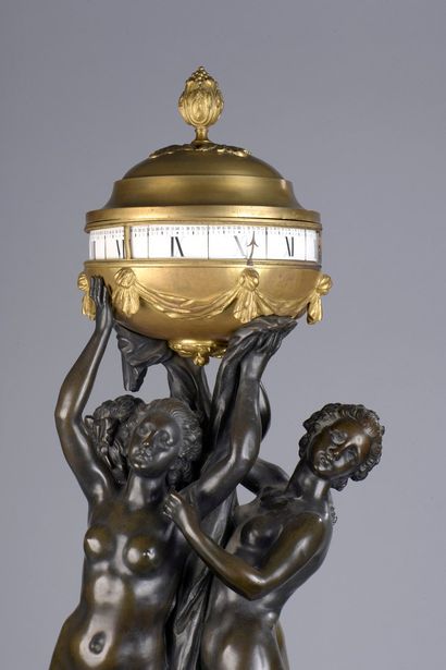 null Clock with the three Graces resting on a gilt bronze base decorated with a frieze...