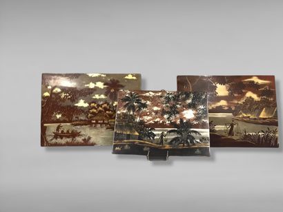 null VIETNAM - Mid 20th century

Three rectangular lacquer panels on wood, representing...