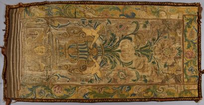Embroidery of polychrome silk threads, decorated...