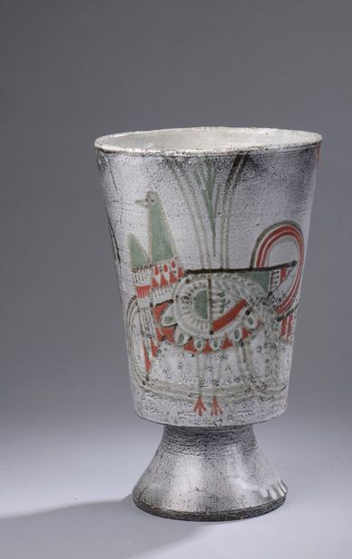 null Jean DERVAL (1925 - 2010) 

Vase calice en céramique à corps conique sur piédouche....