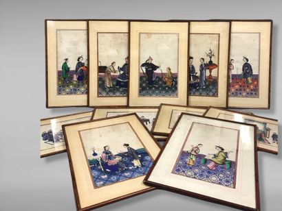 null CHINA, Canton - About 1900

Set of eleven gouaches on rice paper, young women...