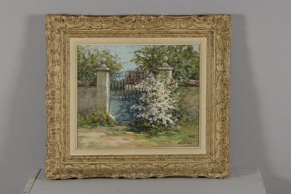  CHEVALIER-MILO Emile Louis Auguste, 19th-20th century 
The Garden Gate in Springtime...