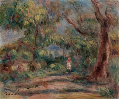  RENOIR Pierre Auguste, 1841-1919 
Landscape, Farm Lane with Woman in Red and White,...
