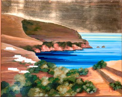 null VENIOS Markos, born 1946

Seaside, 1992

paint and gold leaf on panel (very...