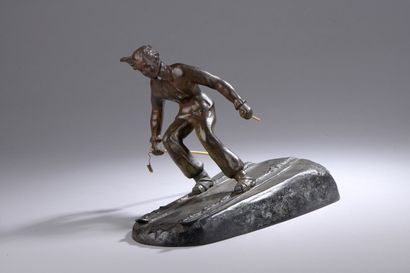  GANTCHEFF Chanu, XX siècle 
Skieur alpin 
bronze à patine brune nuancée (usures...