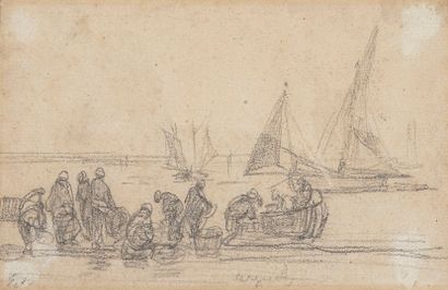 null BOUDIN Eugène, attributed to

Fishermen by the Sea

black pencil on paper (insolation)

bears...
