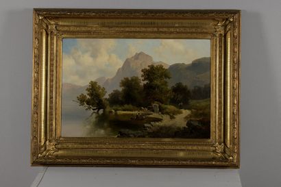  THOMA Josef, 1828-1899 
Sur les bords du lac, 1877 
huile sur toile (fines traces...