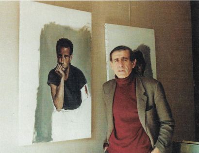  BYZANTIOS Constantin, 1927-2004 
Jeune homme pensif, 1987 
acrylique sur toile (quelques...