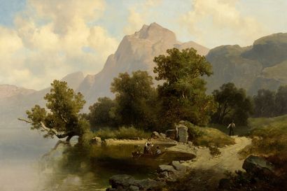  THOMA Josef, 1828-1899 
On the banks of the lake, 1877 
oil on canvas (fine traces...