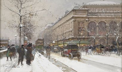  GALIEN-LALOUE Eugène, 1854-1941 
Le théâtre du Châtelet et les quais sous la neige...