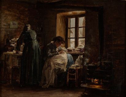 CALS Adolphe Félix, follower of 
Interior in Winter 
oil on canvas 
unsigned, on...