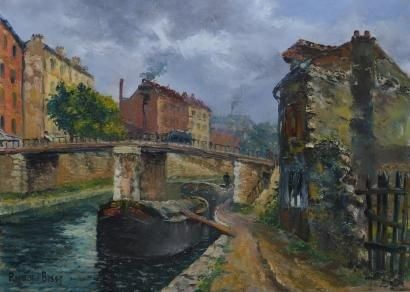 BESSE RAYMOND, 1899-1969 Le canal à Saint-Denis, après-midi huile sur toile (restaurations),...