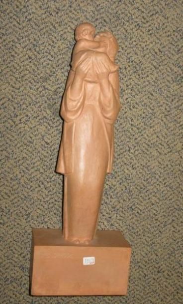 BOTTIAU ALFRED, 1899-1951 Tendresse, 1914 Sculpture en terre cuite (égrenures), sur...