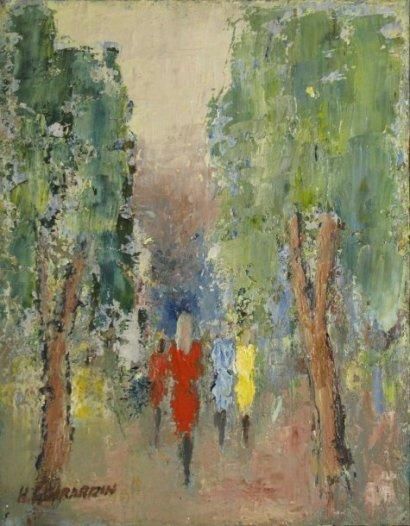 GIRARDIN HENRI-GILLES Promenade au petit bois, Huile sur toile, signée en bas à gauche,...