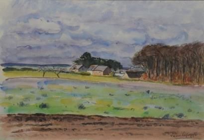 LEPAGE PIERRE, 1906-1983 Hameau dans les champs, 1976 aquarelle, signée et datée...