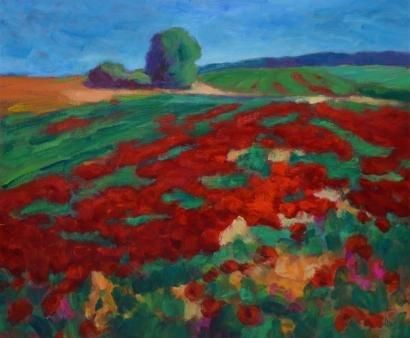 PALLUET M., NÉ EN 1940 Campagne aux coquelicots peinture sur toile, signée en bas...