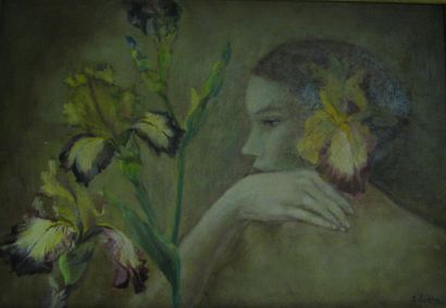 SILVERA RINA, XXE SIÈCLE Femme aux iris huile sur toile, signée en bas à droite,...