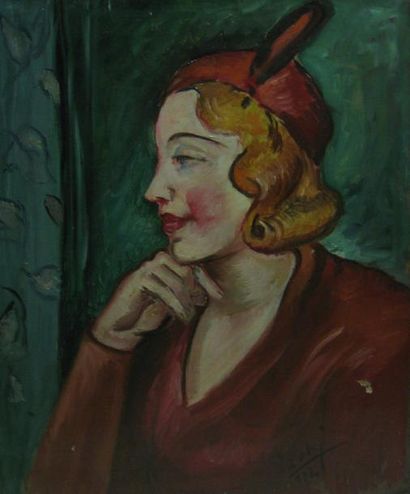 ZEKI, XXE SIÈCLE Élégante au chapeau, 1932 huile sur toile (accidents et manques),...