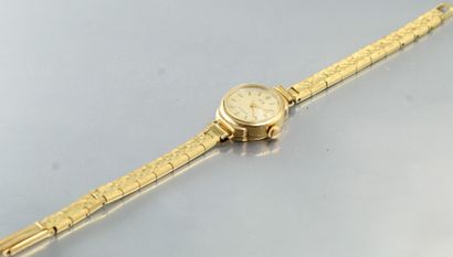 null Montre bracelet de dame, boitier rond en or jaune 18k (750) cadran à fons crème...