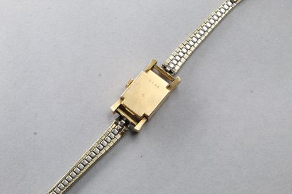 null Montre bracelet de dame, boîtier en or jaune 18k (750) rectangulaire, cadran...