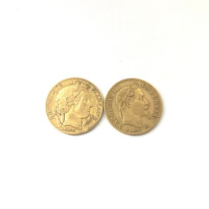  Two 10 francs gold coins : 
- Ceres 1850 A (Paris workshop) 
- Napoleon III head...