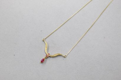 null 18k (750) yellow gold necklace set with synthetic rubies and white stones. The...