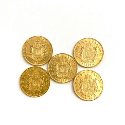 null Five gold coins of 20 francs Napoleon III head laurel.

1866 BB (x5) 



BB...