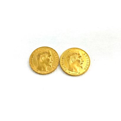  Deux pièces en or de 20 francs Napoléon III tête nue. 
1860 A (x2) 
 
A : atelier...