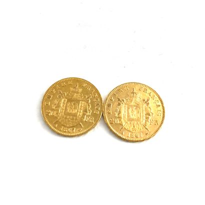  Deux pièces en or de 20 francs Napoléon III tête laurée. 
1867 A (x2) 
 
A : atelier...