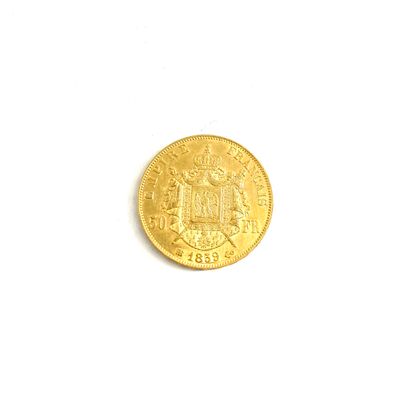  Pièce en or de 50 francs Napoléon III tête nue. 
1859 BB (x1) 
 
BB : atelier Strasbourg....