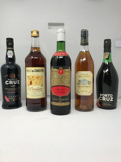 null 5 bouteilles VINS MUTES (2 Porto, 1 Muscat, 2 Pineau des Charentes)