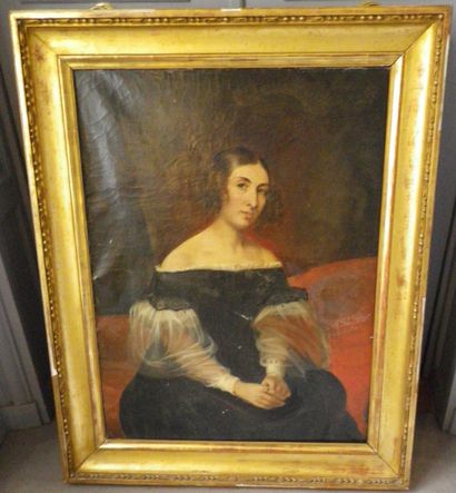 null FRENCH SCHOOL XIXth century

Young woman sitting in a black dress, 

oil on...
