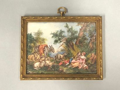 null Jean-Baptiste HUET (1745-1811), After,

Gallant scenes in rural landscapes,

Two...
