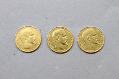 Trois pièces en or de vingt francs Napoléon...