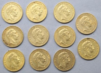 null Lot of eleven 20 Mark Wilhelm II gold coins (1890 A, 1891 A, 1894 A x4, 1895...