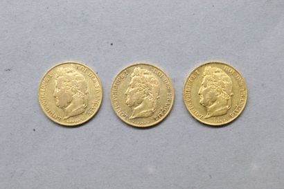 null Three gold coins of 20 francs Louis-Philippe I - Type Domard, head laurel.

1834...