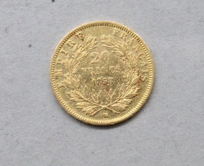 null Pièce en or de 20 francs Napoléon III tête nue 1858 BB.

BB : atelier Strasbourg.

TB...