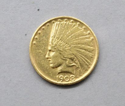 null 10 dollar gold coin "Indian Head - Eagle" without motto, 1908 D. 

One of 210,000...