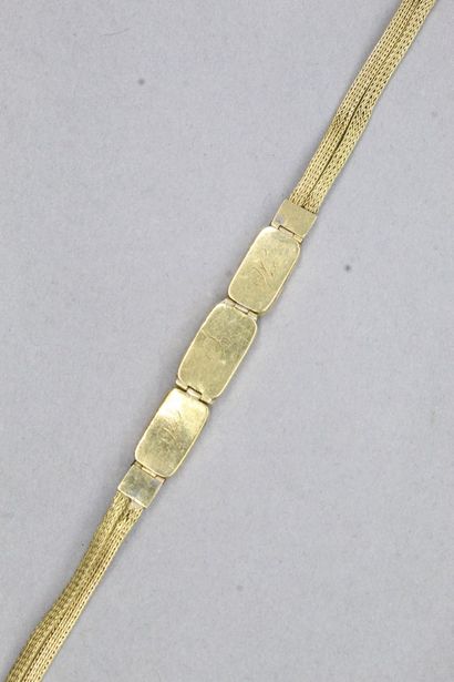null Bracelet en or jaune 18k (750) à deux rangs de mailles palmier et cheveux tressés,...