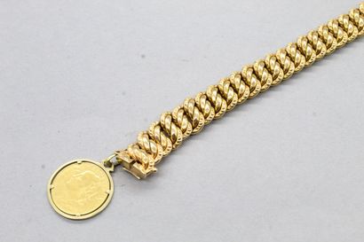 null Bracelet en or jaune 18k (750) à maille américaine, orné d'une pièce en or de...