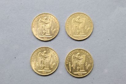 Quatre pièces en or de 20 francs Génie IIIème...