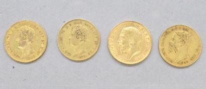 null Lot of four gold coins including :

- 2 x 20 Lira Carl Albert of Sardinia (1834,...