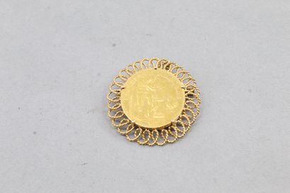 null Broche en or jaune 18k (750) ornée d'une pièce en or de 20 francs Génie (1895...