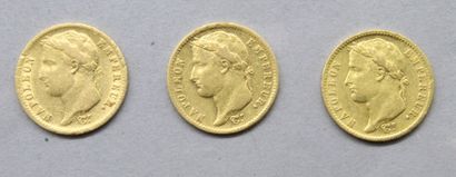 null Trois pièces en or de 20 francs Napoléon tête laurée, Empire Français.

1810...