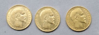 null Trois pièces en or de 20 francs Napoléon III tête nue 1860 BB.

BB : atelier...