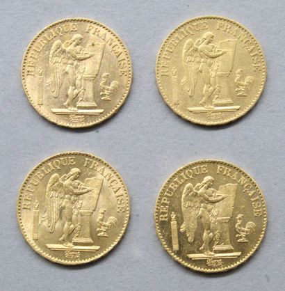 null Four gold coins of 20 francs Génie IIIème République, Dupré.

1875 A (x1) -...