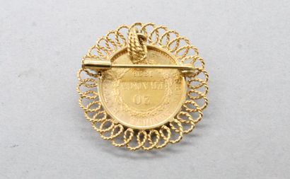 null Broche en or jaune 18k (750) ornée d'une pièce en or de 20 francs Génie (1895...