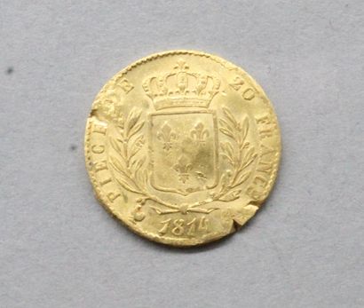 null Pièce en or de 20 francs Louis XVIII buste habillé 1814 A.

A : atelier Paris...